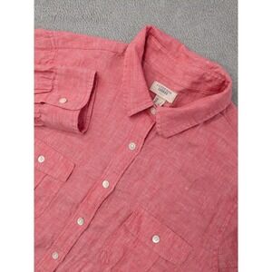 Lands End Canvas Mens Size Large Pink Linen Button Down Shirt Long Sleeve